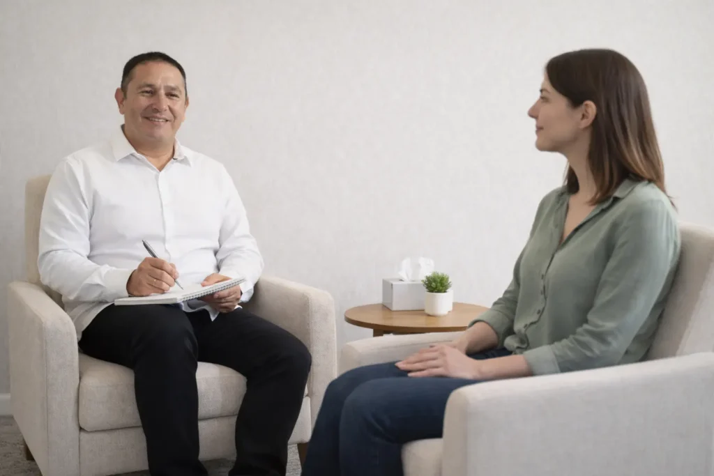 Terapeuta emocional dando uma consulta para uma mulher com TDAH