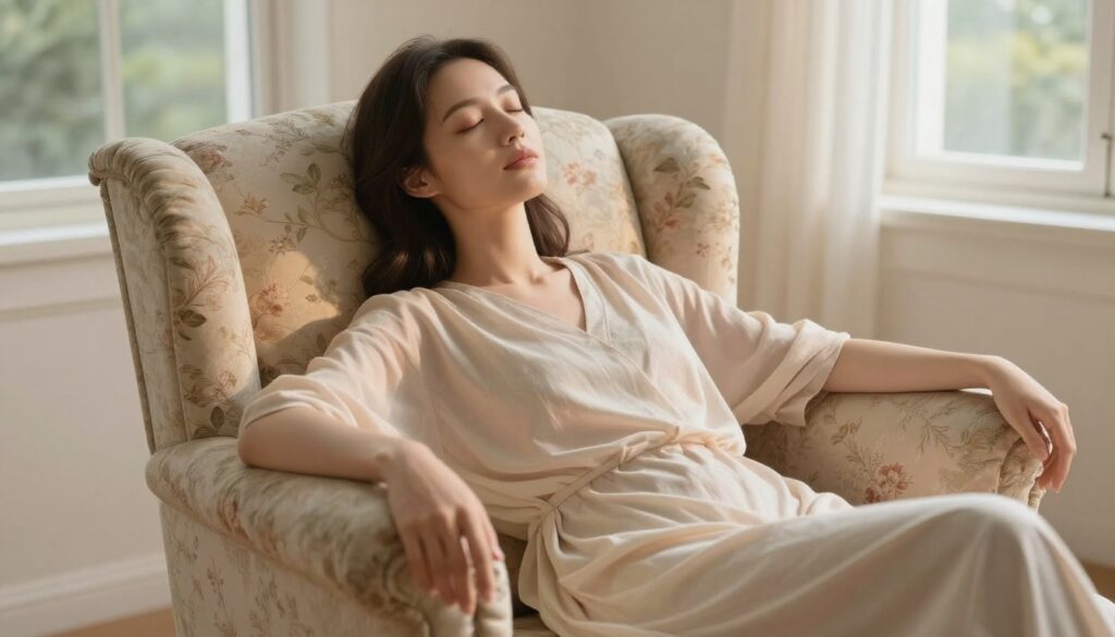 Como a respiração profunda ajuda na ansiedade? uma mulher relaxando numa poltrona