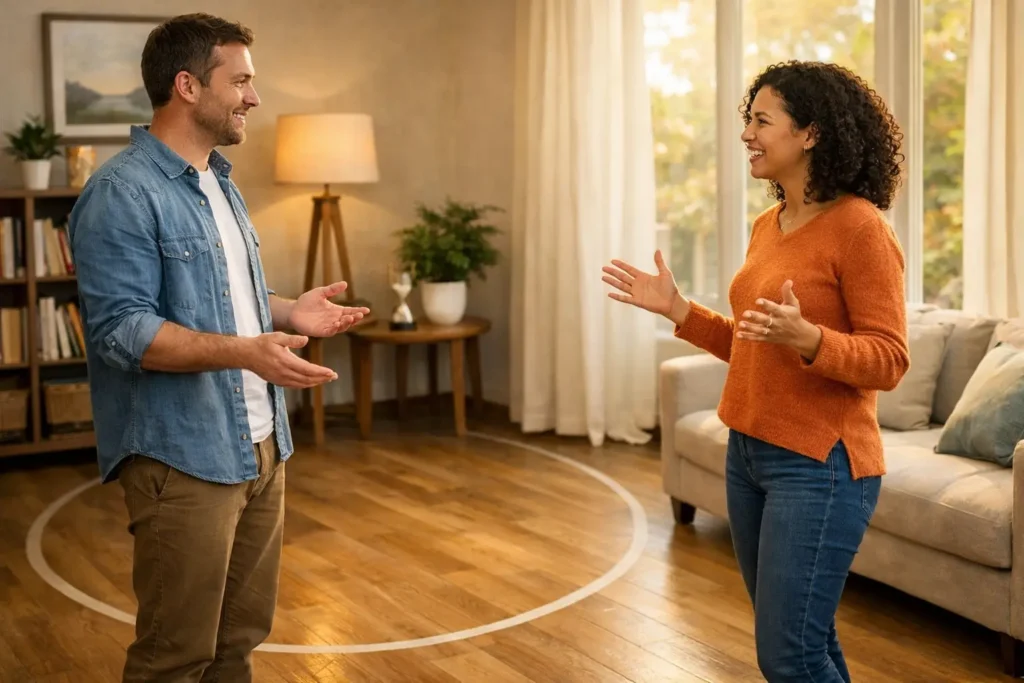 Estabelecer Limites Melhorando Relações um homem e uma mulher ilustrando o título