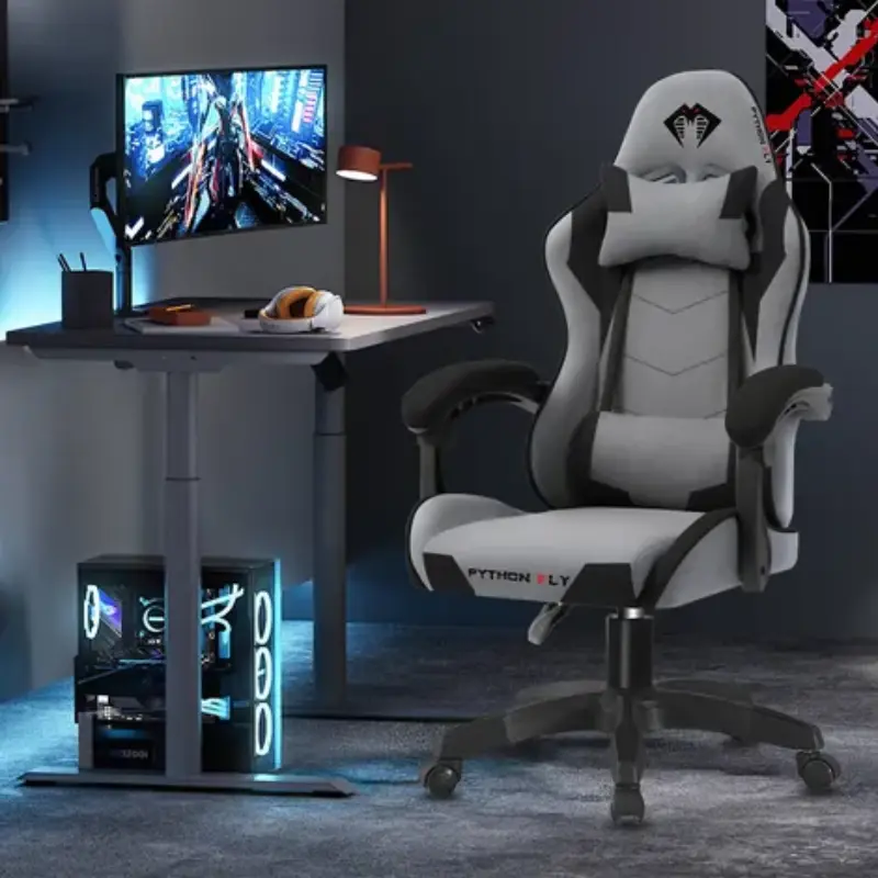 Top 16 Cadeiras Gamer 2025: Cadeira Gamer Escritório Python Fly Respirável Linho Cinza