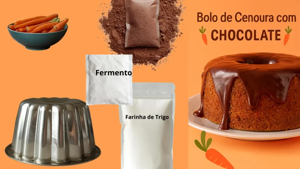 Bolo de cenoura fofinho com cobertura de chocolate brilhante.