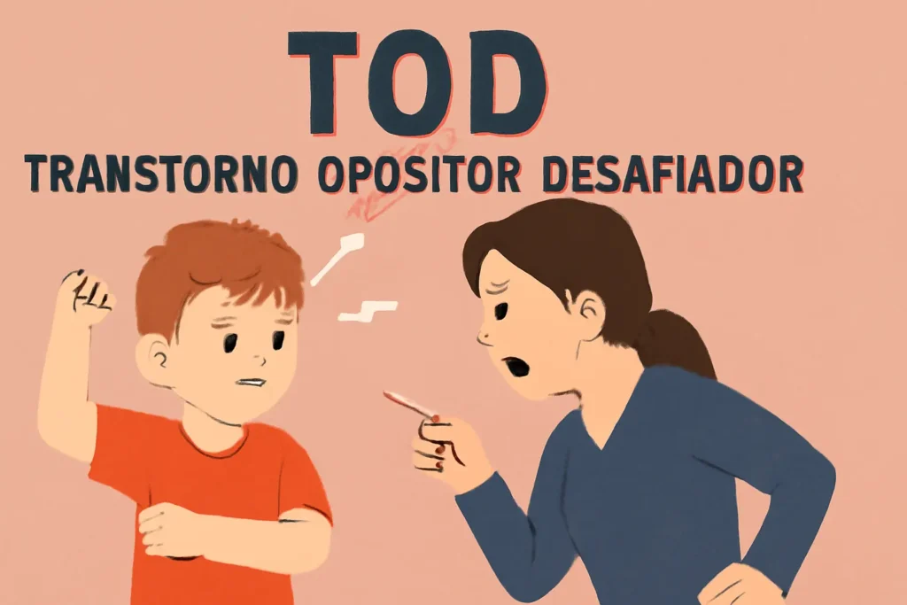 Tod, transtorno opositor desafiador, a imagem de um menino com o rosto inrritado e sua mãe dando conselhos