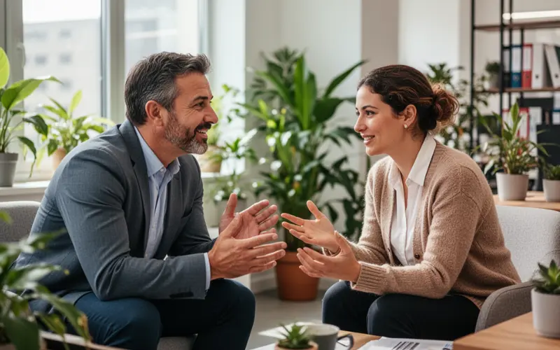 Um homem e uma mulher falando sobre a saúde mental no Brasil