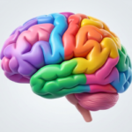 "Ilustração de cérebro colorido representando as 16 personalidades do teste MBTI e saúde mental."
