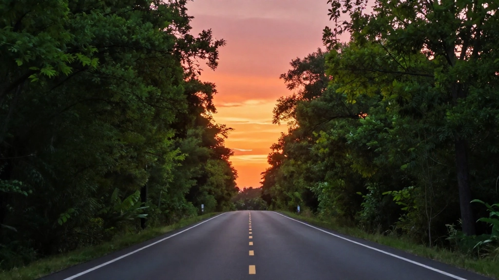 Estrada iluminada pelo sol representando a jornada da saúde emocional.